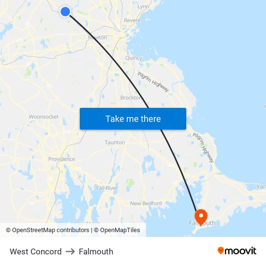 West Concord to Falmouth map