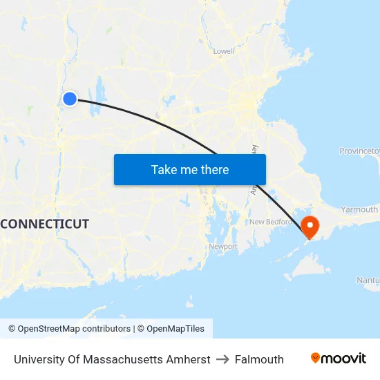 University Of Massachusetts Amherst to Falmouth map