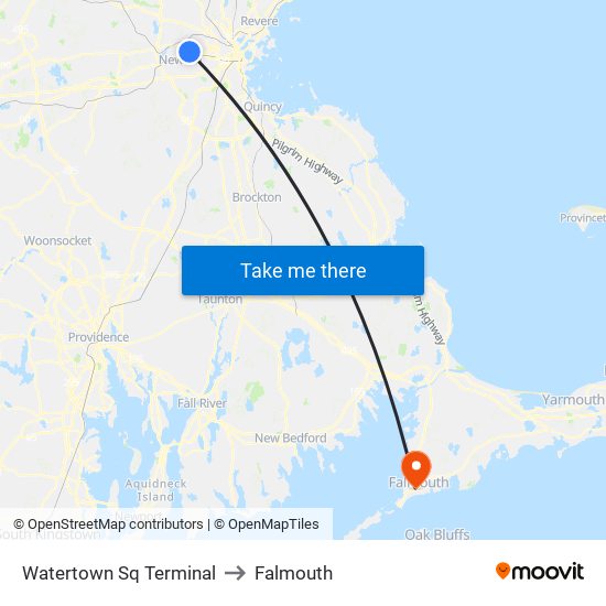 Watertown Sq Terminal to Falmouth map