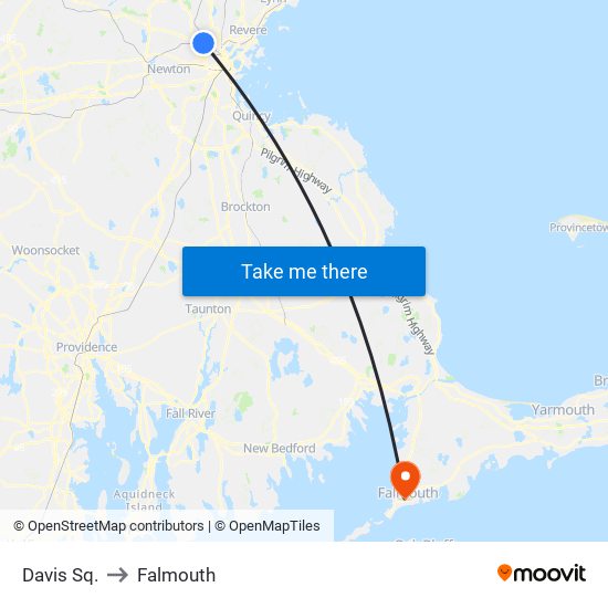 Davis Sq. to Falmouth map