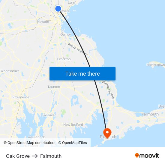 Oak Grove to Falmouth map