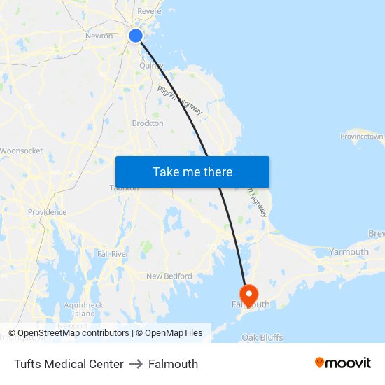 Tufts Medical Center to Falmouth map