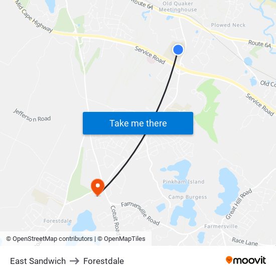 East Sandwich to Forestdale map