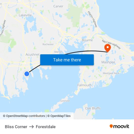 Bliss Corner to Forestdale map