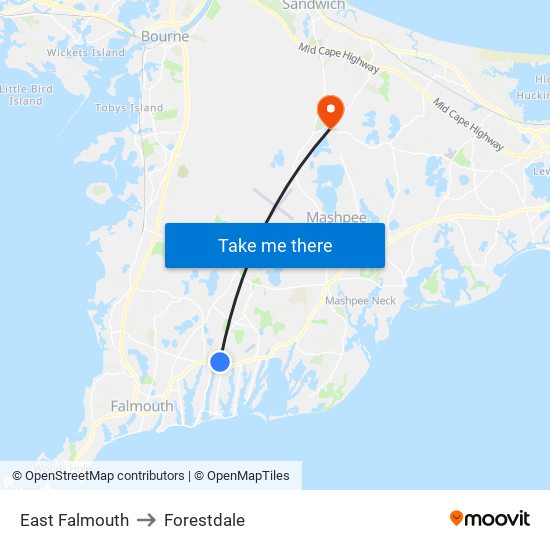 East Falmouth to Forestdale map