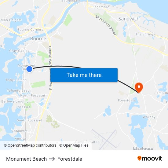 Monument Beach to Forestdale map