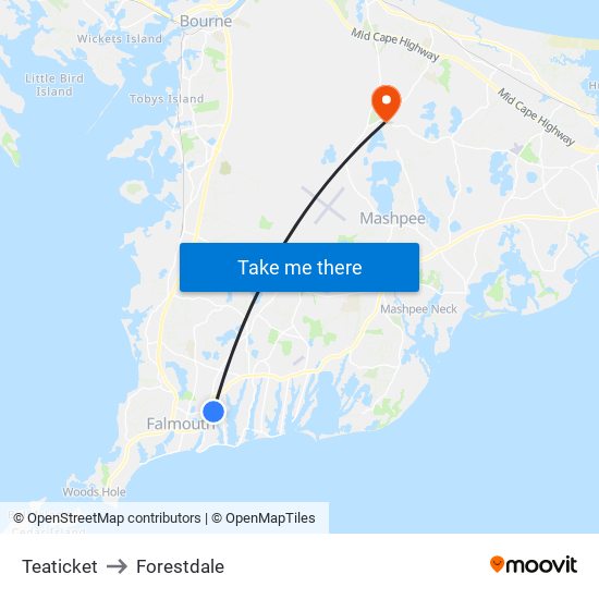 Teaticket to Forestdale map