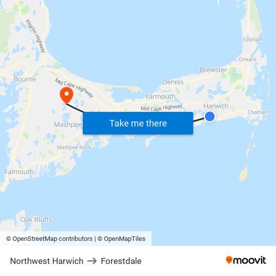 Northwest Harwich to Forestdale map