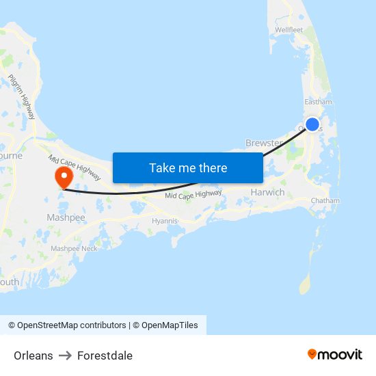 Orleans to Forestdale map