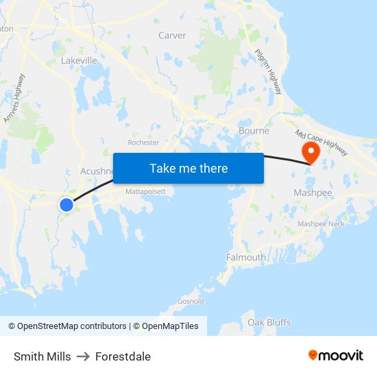 Smith Mills to Forestdale map