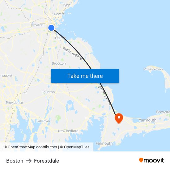 Boston to Forestdale map