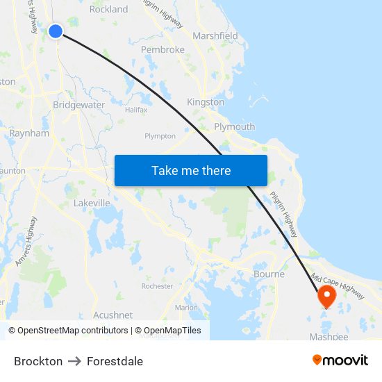 Brockton to Forestdale map