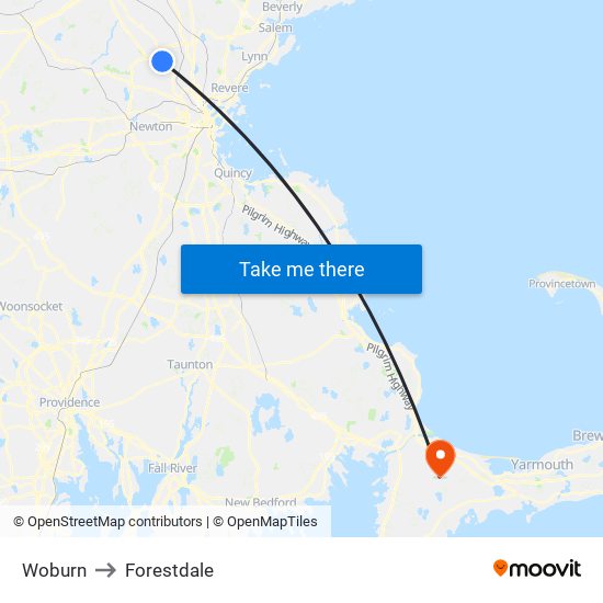 Woburn to Forestdale map