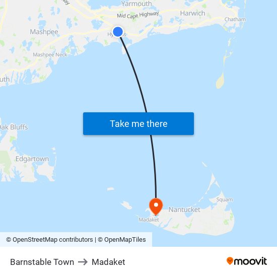 Barnstable Town to Madaket map