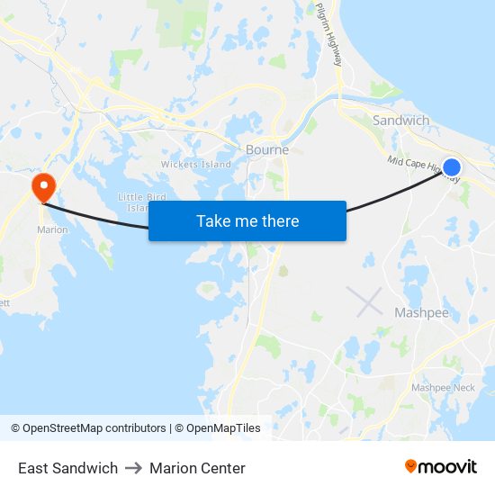 East Sandwich to Marion Center map