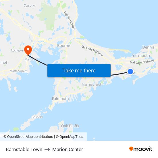 Barnstable Town to Marion Center map