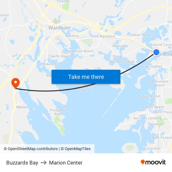 Buzzards Bay to Marion Center map