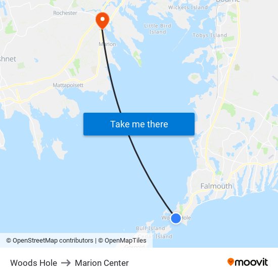 Woods Hole to Marion Center map