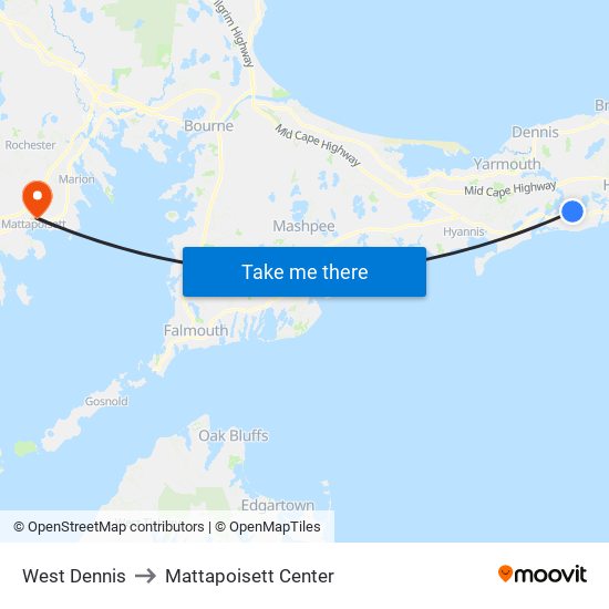 West Dennis to Mattapoisett Center map