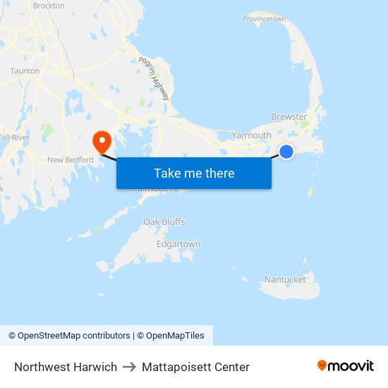 Northwest Harwich to Mattapoisett Center map