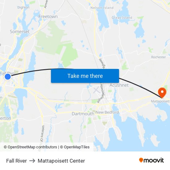 Fall River to Mattapoisett Center map