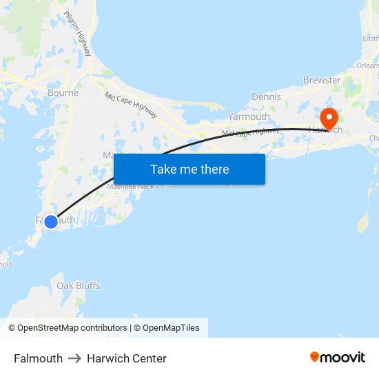Falmouth to Harwich Center map