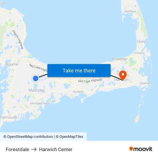 Forestdale to Harwich Center map