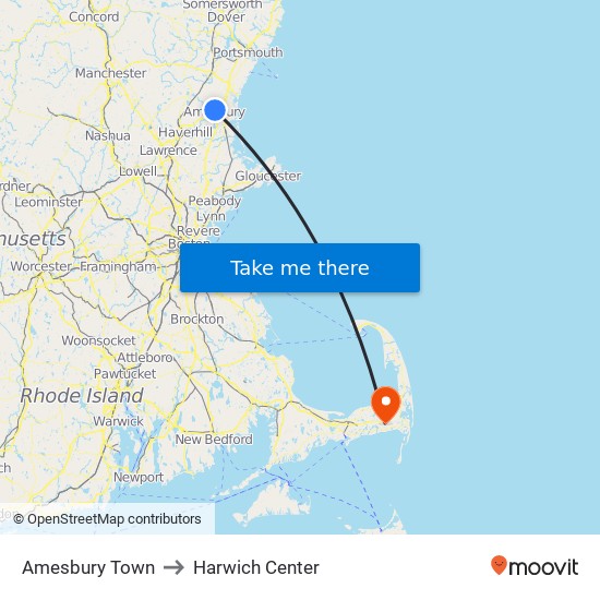 Amesbury Town to Harwich Center map