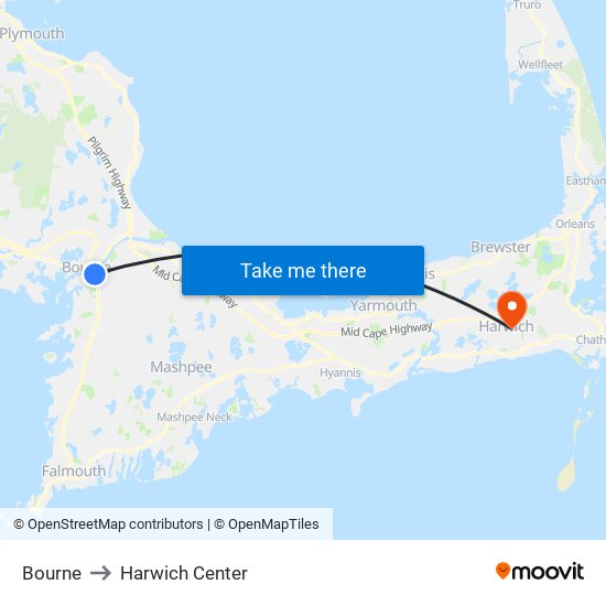 Bourne to Harwich Center map