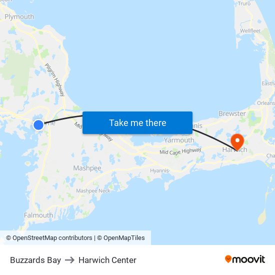 Buzzards Bay to Harwich Center map