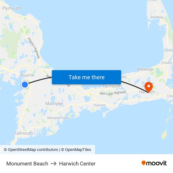 Monument Beach to Harwich Center map