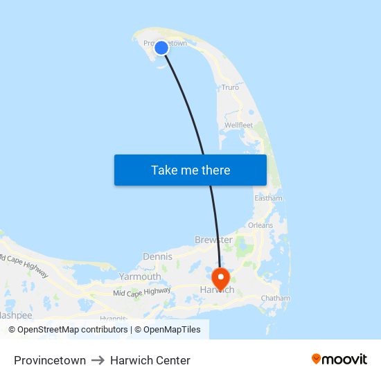 Provincetown to Harwich Center map