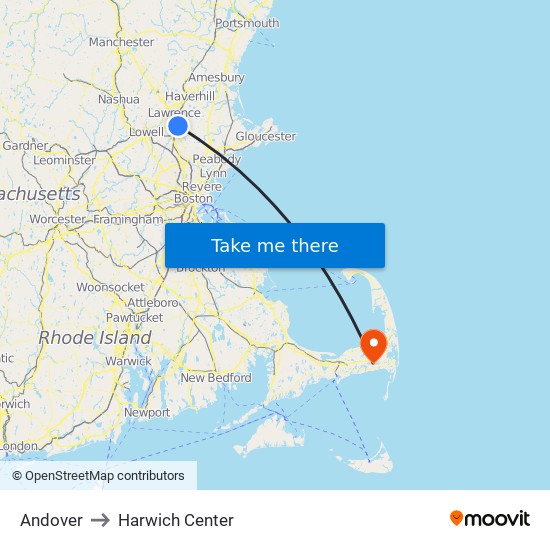 Andover to Harwich Center map