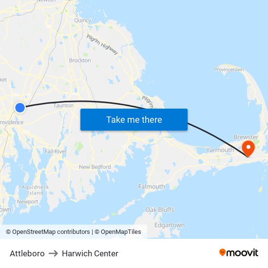 Attleboro to Harwich Center map