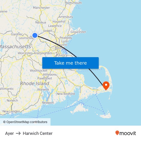 Ayer to Harwich Center map