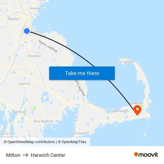 Milton to Harwich Center map