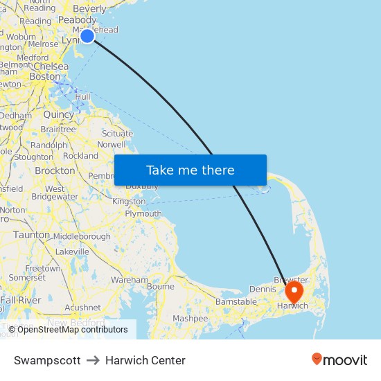 Swampscott to Harwich Center map