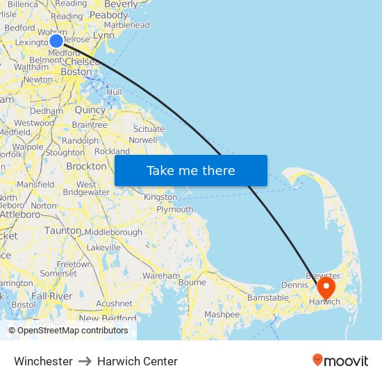 Winchester to Harwich Center map