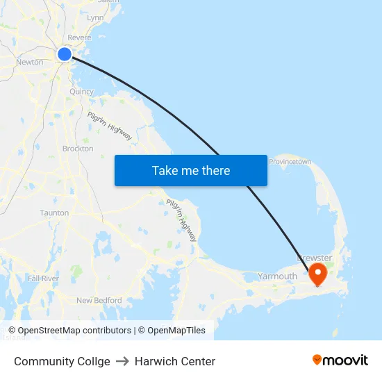 Community Collge to Harwich Center map
