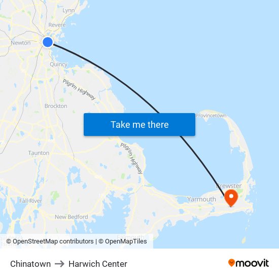 Chinatown to Harwich Center map