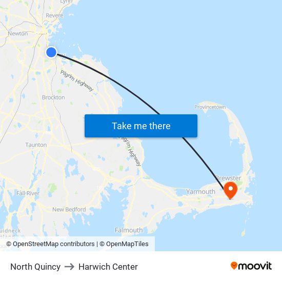 North Quincy to Harwich Center map