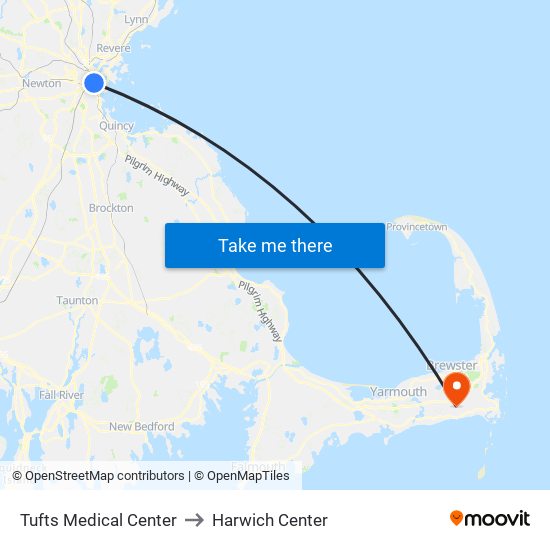 Tufts Medical Center to Harwich Center map