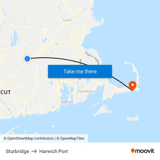 Sturbridge to Harwich Port map