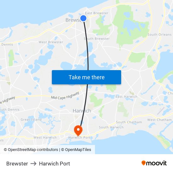 Brewster to Harwich Port map