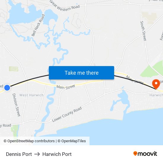 Dennis Port to Harwich Port map