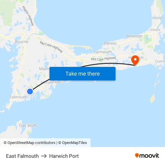East Falmouth to Harwich Port map
