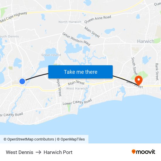 West Dennis to Harwich Port map