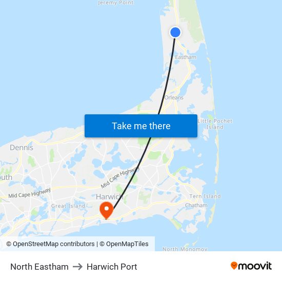 North Eastham to Harwich Port map