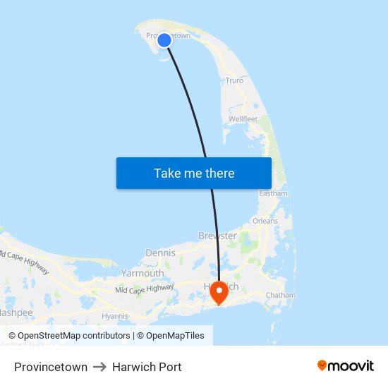 Provincetown to Harwich Port map