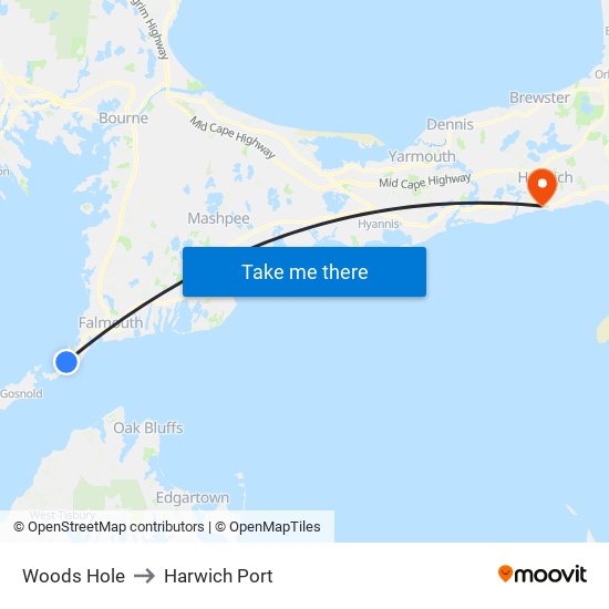 Woods Hole to Harwich Port map